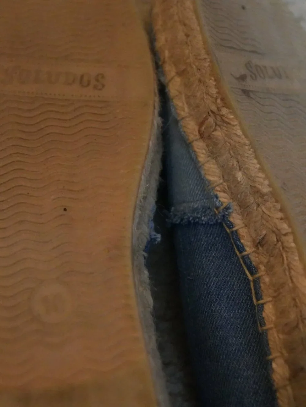 Soludos Blue Denim Frayed Edge Flat Espadrille Mules Slides Size 10